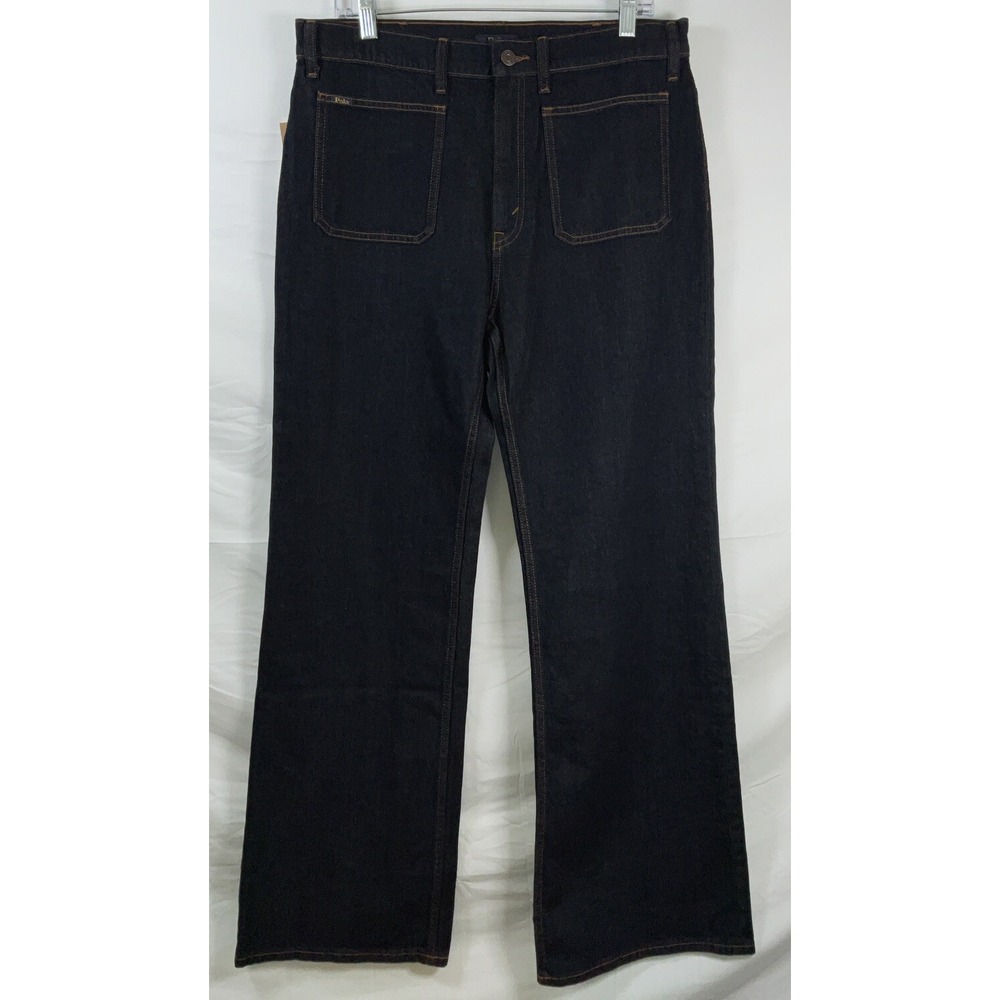 NWT Women's Ralph Lauren Polo Mid Rise Wide Leg Flare Dark Blue Jeans 31x32